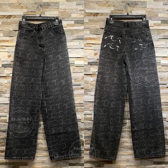 CHANEL 23B 2024 Runway Jeans 34 FR | Black Denim, White CC Logo, Baggy Oversized - Picture 3 of 14